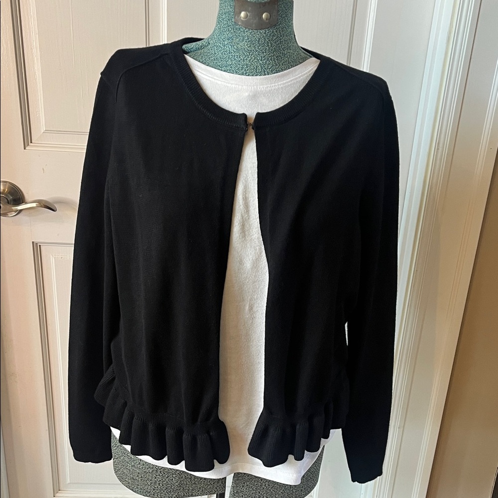 Verve Ami Black Cardigan Sweater with Ruffled Hem Size L